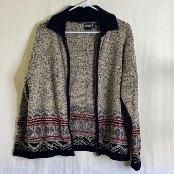 Vintage 80s Erika Classics Full Zip Knit Sweater Cardigan Women Size's Large - Picture 4 of 8